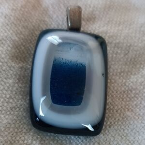 Rectangular Blue and White Glass Pendant